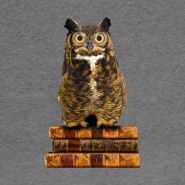 Great Horned Owl on Old Books by SirLeeTees